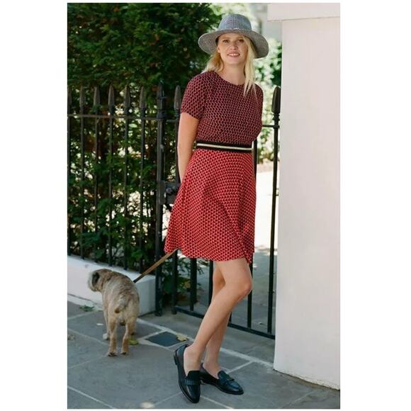 Anthropologie Maeve Amici Short‎ Sleeve Rabbit Red Spring Dress Women's Size 6 - Picture 1 of 10